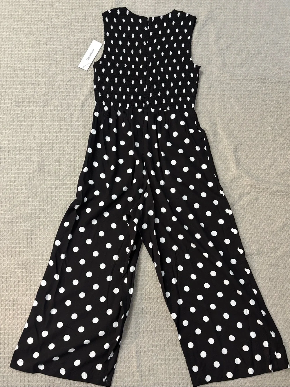Calvin Klein Black Jumpsuit with White Polka Dots